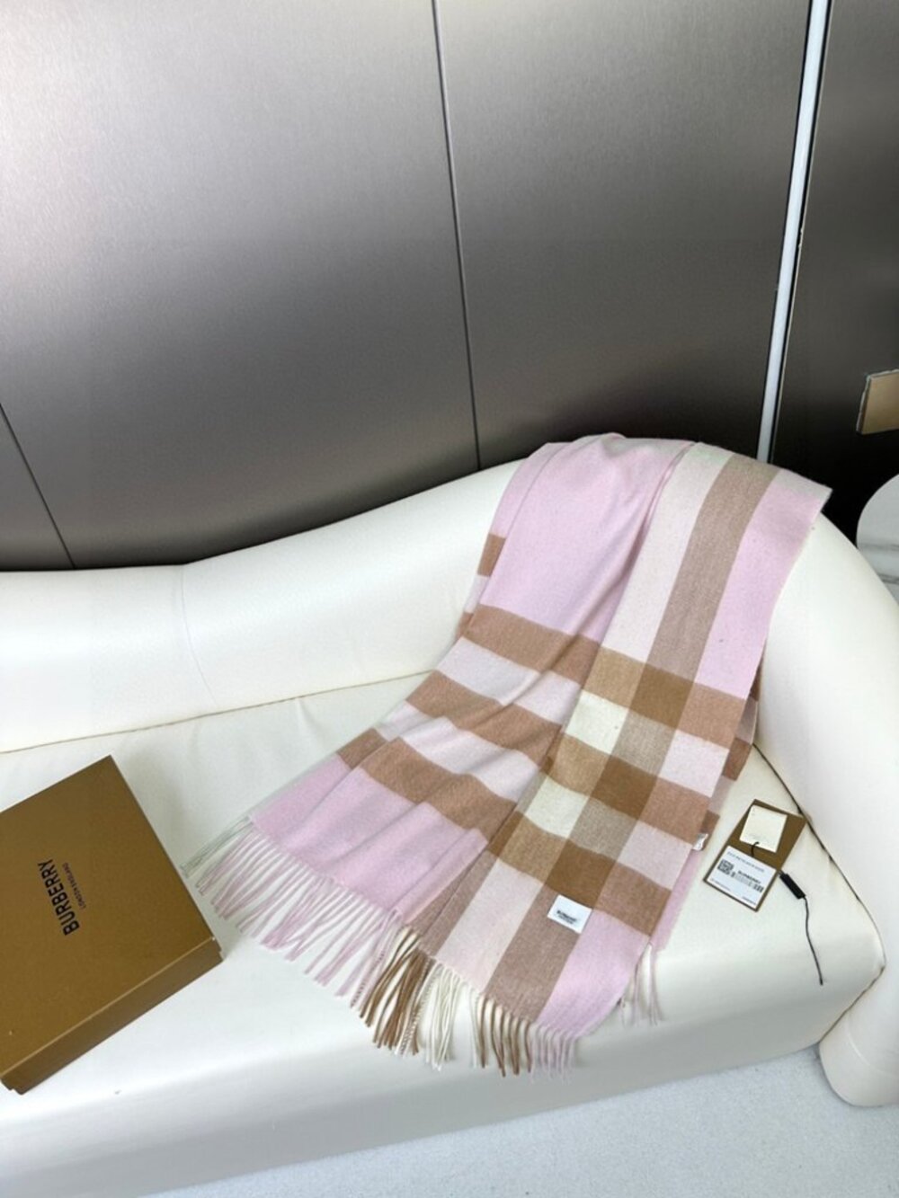 Burberry Pink Plaid Cashmere Scarf - Picture 2 of 5